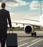 Business traveller walking toward a plane with luggage, highlighting professional Airport Transportation Services.